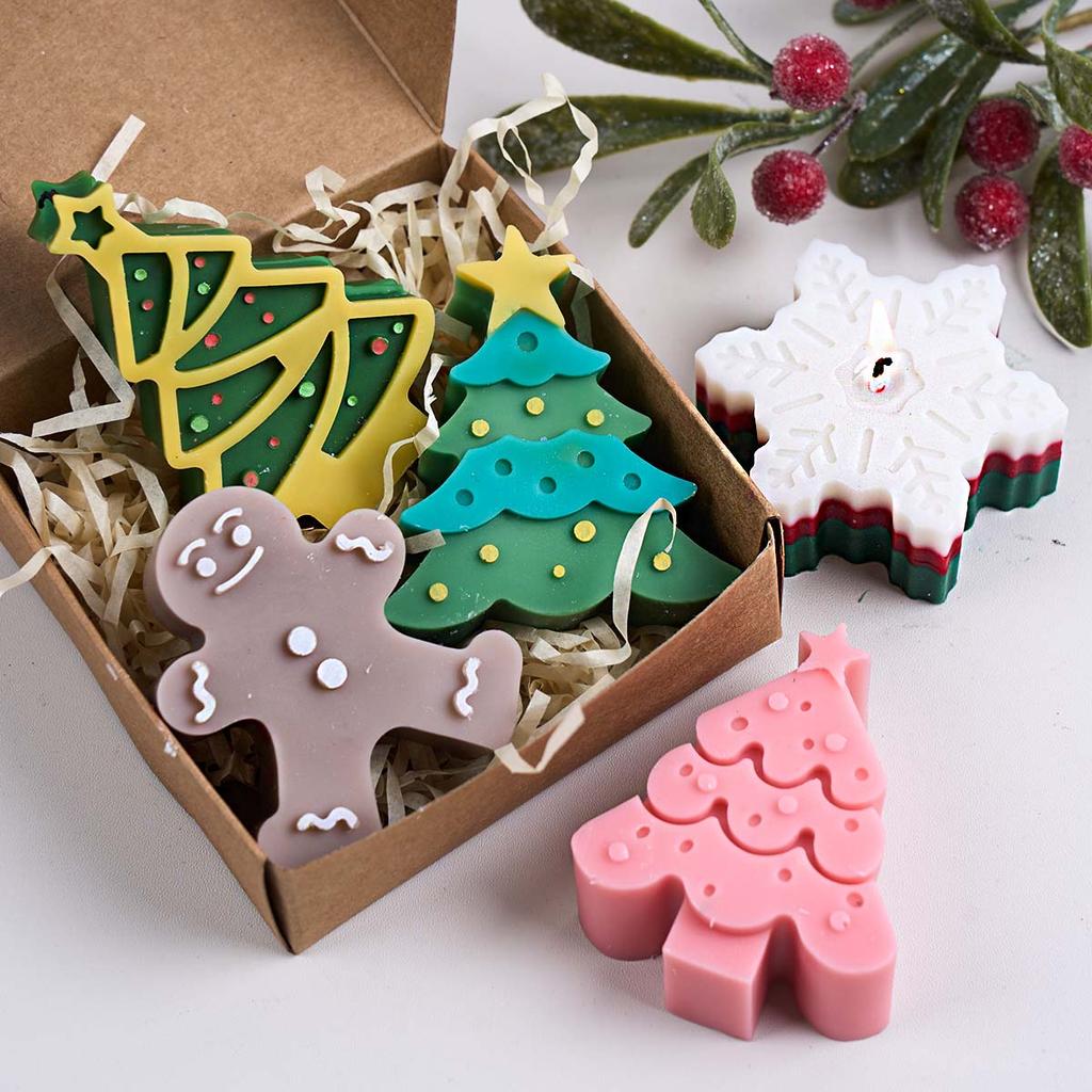 Christmas Series Silicone Candle Mold DIY Gingerbread Man Elk Snowflake Scented Candles Soap Molds Plaster Resin Crafts Making