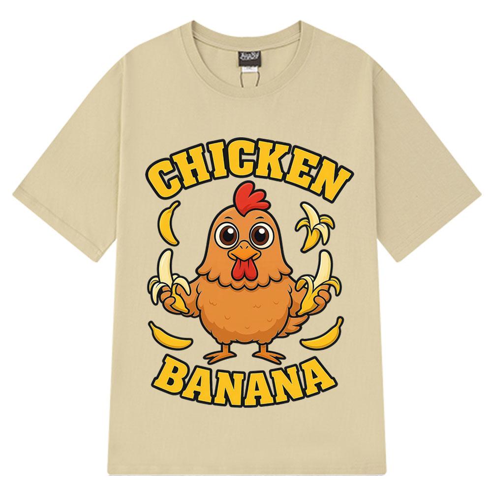 2025 Summer Chicken Banana TShirt Cute and Funny Animal Mashup Meme Tee Cotton Harajuku Unisex Loose Leisure Tshirts Y2k