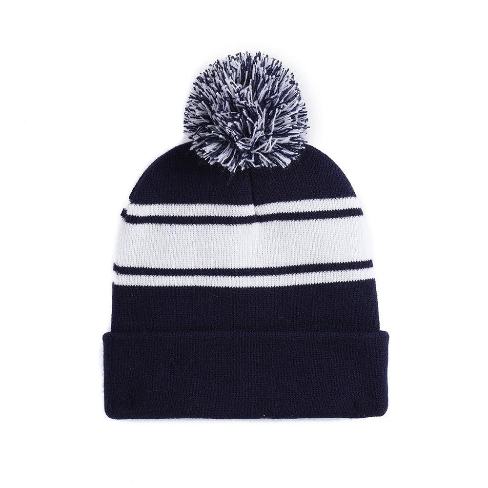 

Pom-Pom Beanie Cap Cozy Striped Knitted Hat Fashion Winter Hat темно-синього кольору