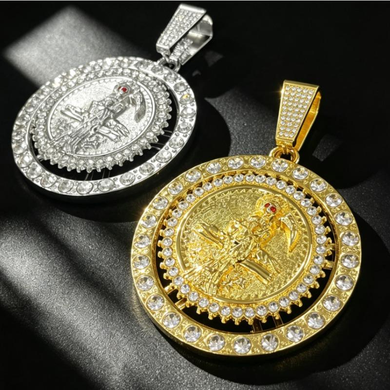 European and American New Alloy Full Diamond Personalized Rotating Sickle Death Pendant Hip-hop Necklace Men's Jewelry