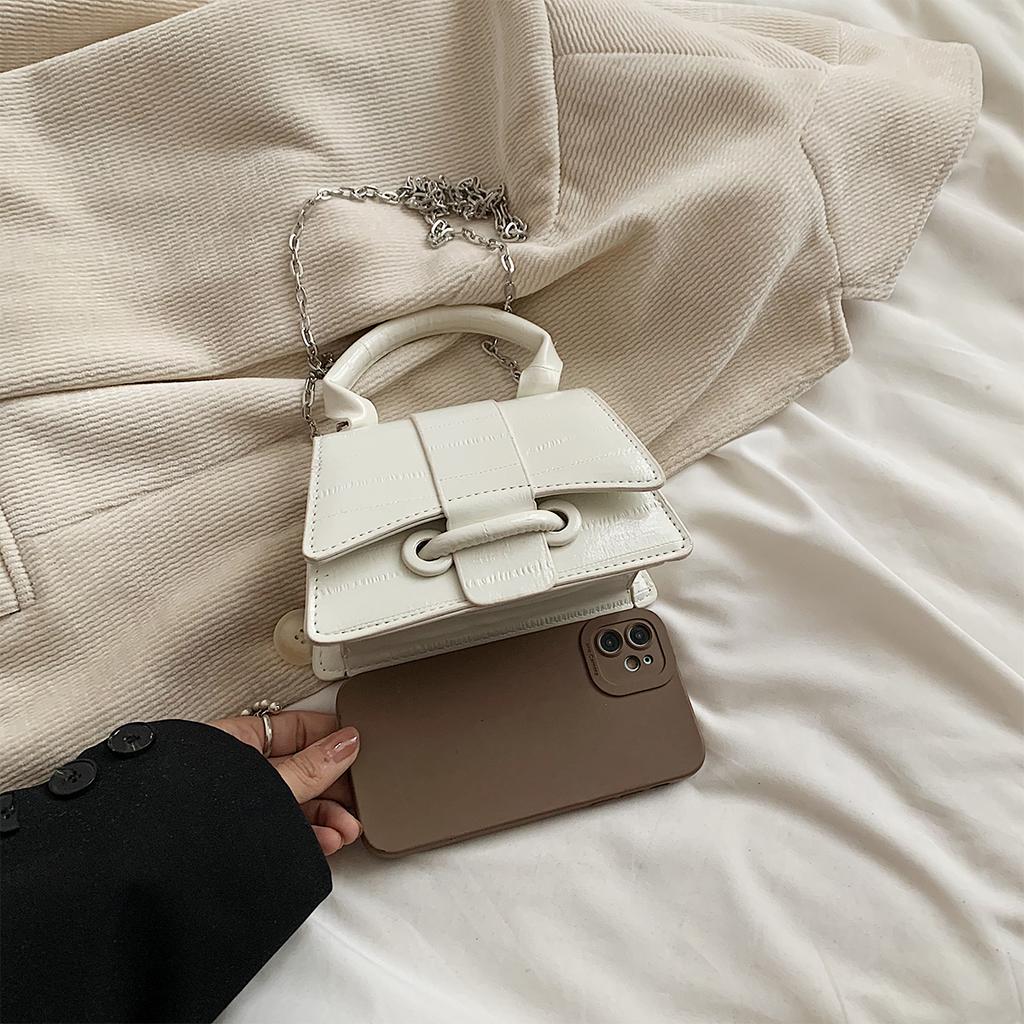 Shoulder Bag For Women Mini Crossbody Handbag Shiny Pu With Chain Belt Magnetic Button Closurefor Commute Photography Daily Use