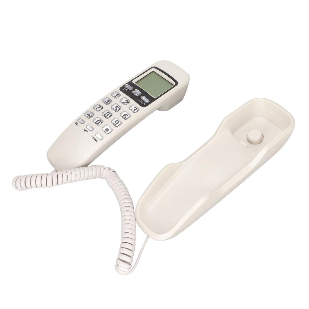 Corded Phone Redialing LCD Display Small Wired Landline Telephone for Home Office Blanc
