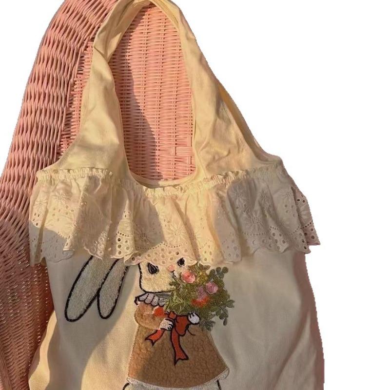 Lace-trimmed Single-shoulder Bag Large-capacity Student Class Handbag