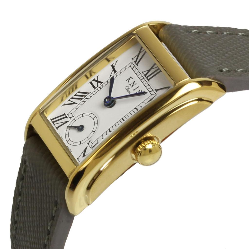 KNIS Kyoto Japan KN004-GDGYSF Unisex Classic Rectangular Watch Quartz White Dial Roman Numerals Gold Gray Saffiano Leather 3ATM Water Resistant