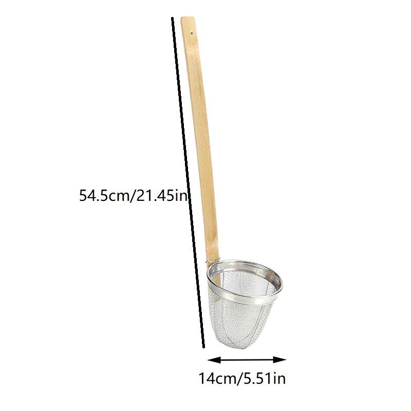 Durkslagskorg i rostfritt stål med bambuhandtag Fin sil för nudlar pasta hot pot köksredskap friteringsfilter