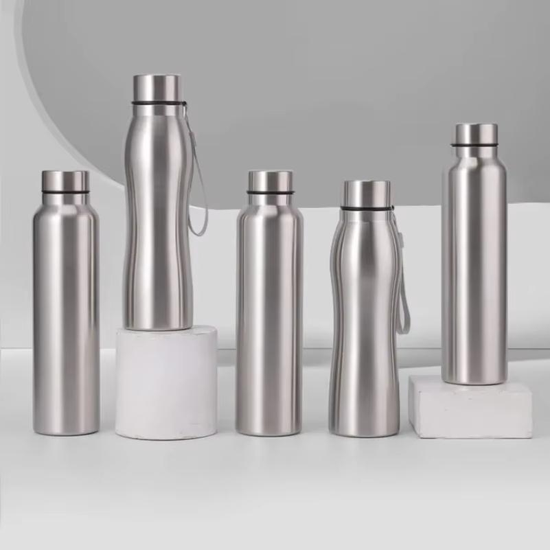 Yüksek Kaliteli 1000ml Paslanmaz Çelik Spor Su Şişesi Tek Katmanlı Sağlam Su Bardağı Metal Matara Bardak Kamp Spor Spor Salonu