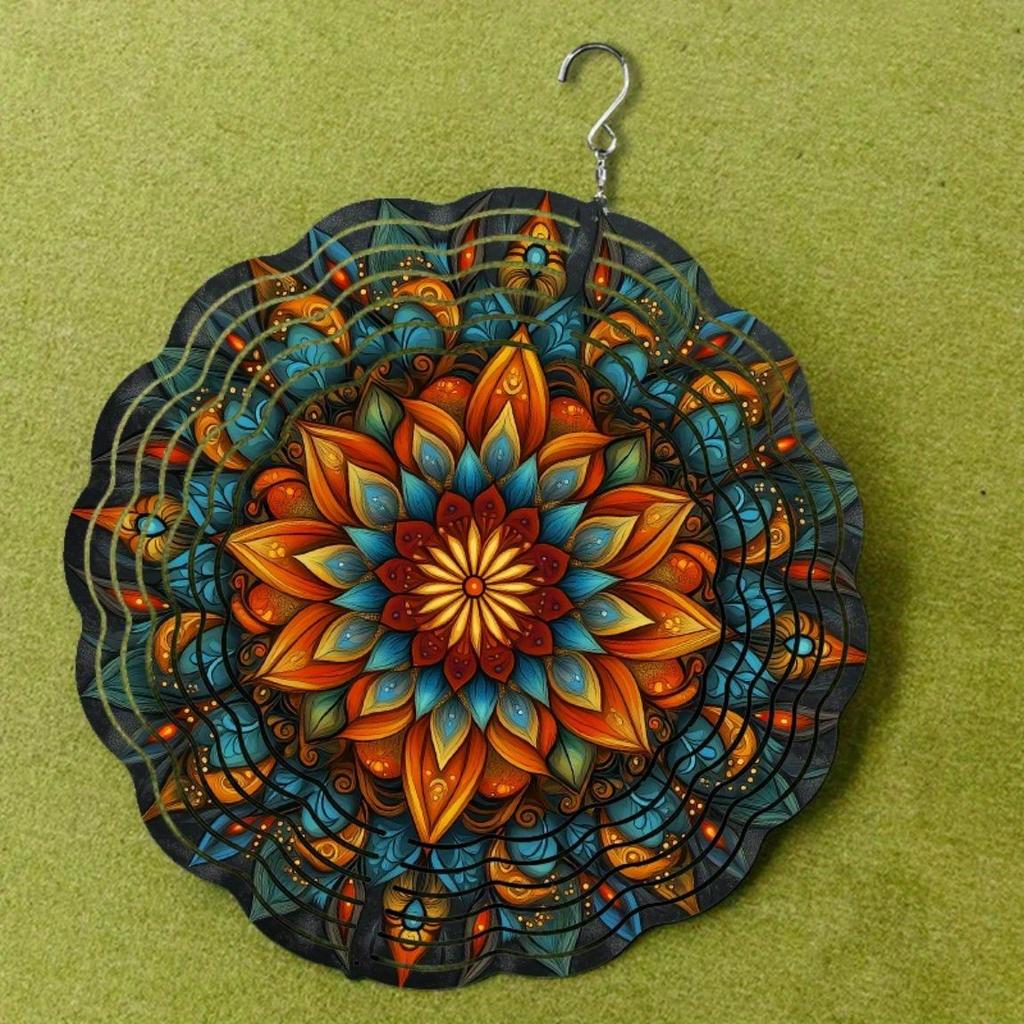 10 Inch Vibrant Stained Glass Wind Spinner with 360 Swivel Hook for Garden Balcony Lawn Decor Bohemian Floral Design