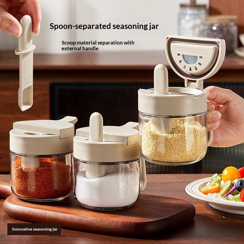 Seasoning Containers Airtight Glass Organizer With Spoon Condiment Containers With Lid For Kitchen Countertop Pantry Cabinet