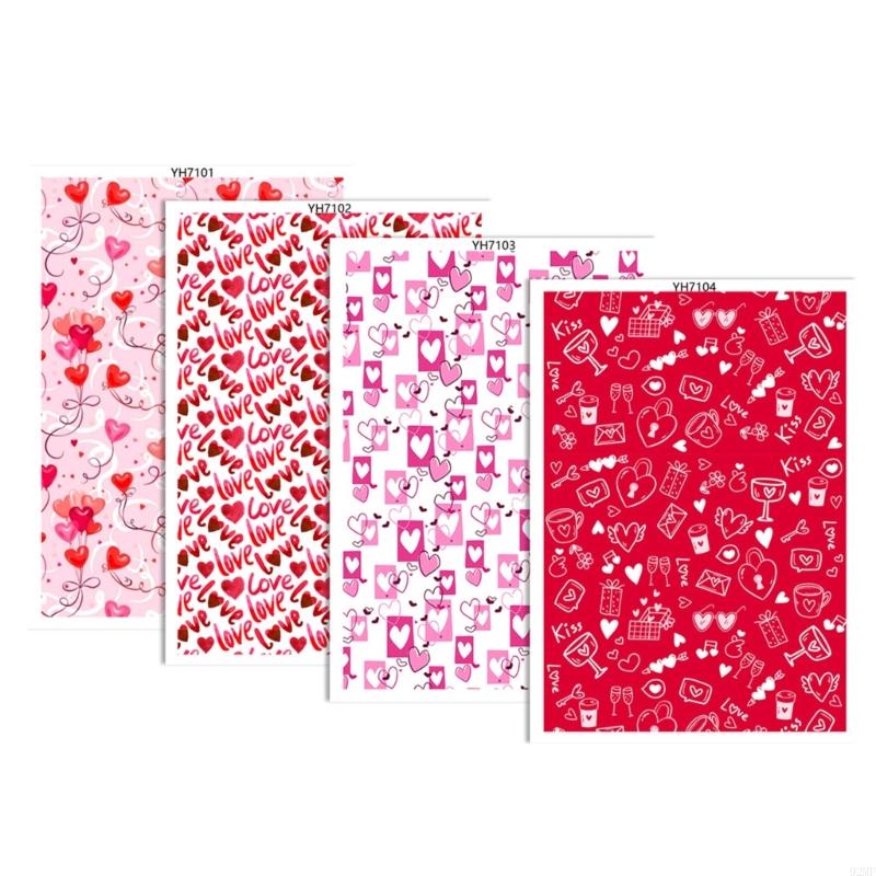 92MF 4Pcs Clay Earring Transfer Paper Valentine Love Heart Transfer Paper Jewelry Making Supply Water Soluble Transfer Paper