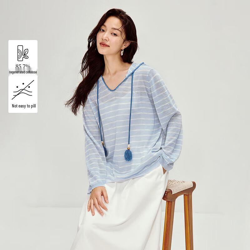 

INMAN Women s Striped Tie-Waist Hooded Knit Sweater XL