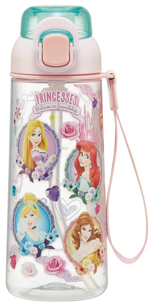 Skater Dětská láhev na vodu s brčkem, průhledná, 630 ml, s popruhem, Disney princezny s motivem PSHPO667446