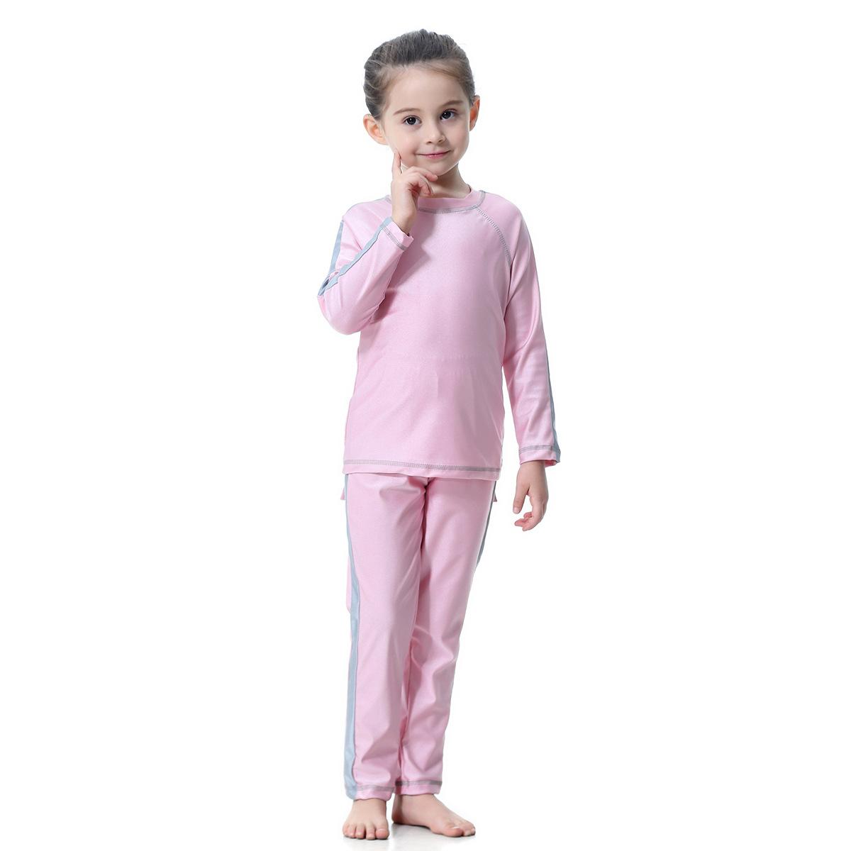 

Купальник из трех предметов для девочек, с длинными рукавами и полным покрытием, детские купальники, мусульманский исламский купальный костюм, комплекты детского купального костюма 80cm розовый