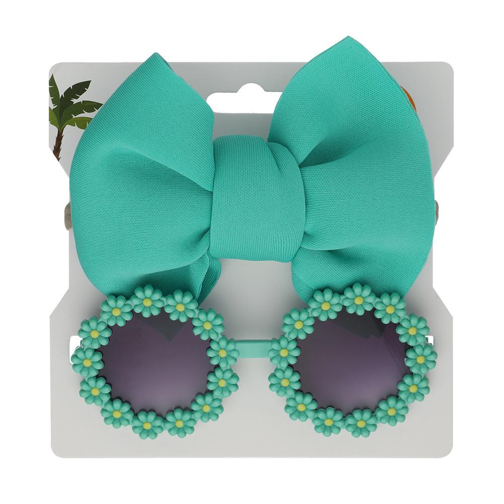 

2Pcs Kids Sunglasses Headband Set Baby Unglasses Elastic Nylon Headband Bohemia Beach Seaside Sun Glasses Kids Bow Headwear