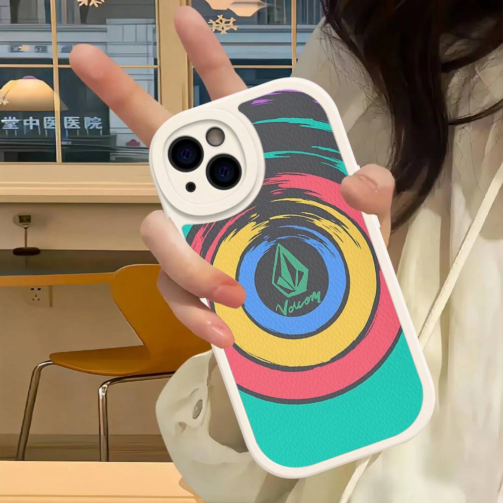 V-Volcom LOGO Mode Für IPhone 16 15 14 13 12 11 Pro Max Plus Leder Handyhülle