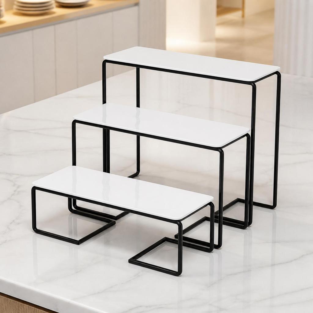 3 Pieces Rectangular Dessert Display Stand Easy to Clean Buffet Risers Sleek