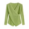 Women's V-Neck Irregular Knit Long Sleeve Sweater - Slimming Autumn Fashion Top