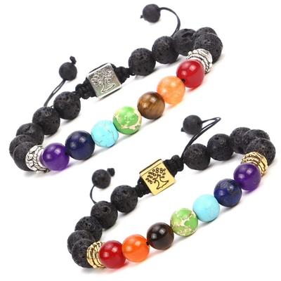 7 Chakra Lebensbaum Charm Armbänder Herren Lavastein Perlen Geflochtene Schnur Handgemachtes Armband Damen Yoga Schmuck Geschenk