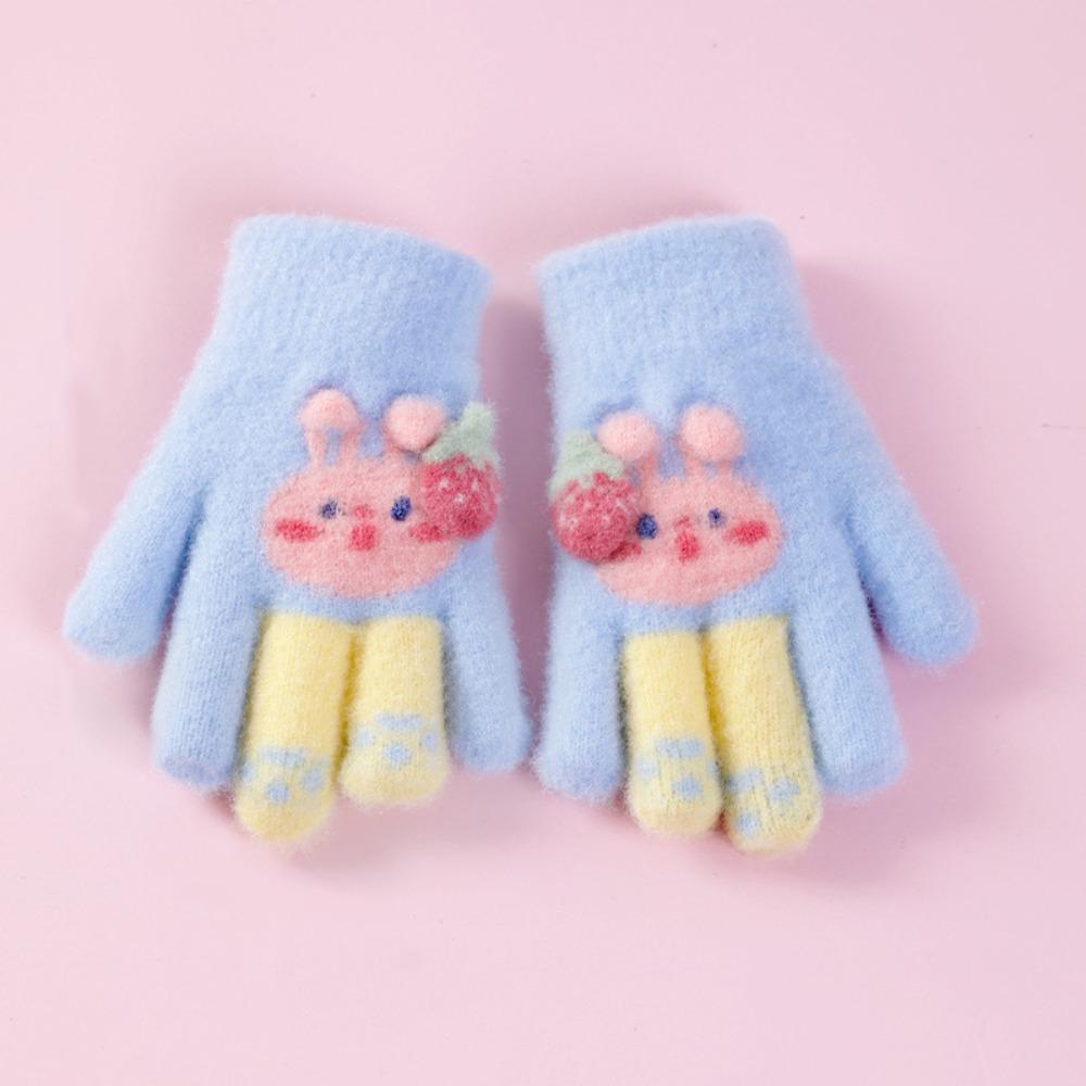 

Thickened Children Full Fingers Gloves Plush Flap Gloves Fashion Kids Knitted Gloves Full finger-Blue