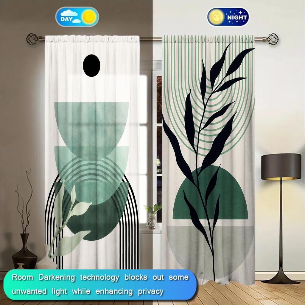 2 Panels Nordic Minimalist Plant Geometry Curtains   Versatile Design Suitable for Any Style   Creating a Peaceful Living Space