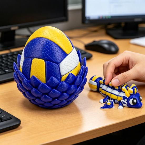 3D Printed Dragon Egg with Flexible Dragon Inside Sports Ball Surprise Dragon Egg Fidget Toy Twist Open Articulated Animal Stress Relief Gift for