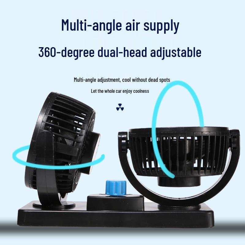 Dual-Head Car Fan 12V/24V for Trucks and Sedans