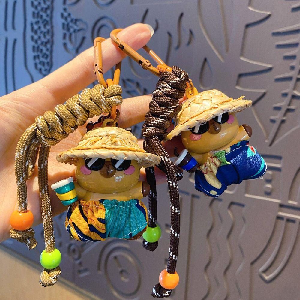 Cartoon Animal Straw Hat Capybara Keychain Capibara Bag Pendant  Schoolbag Bag Decorations