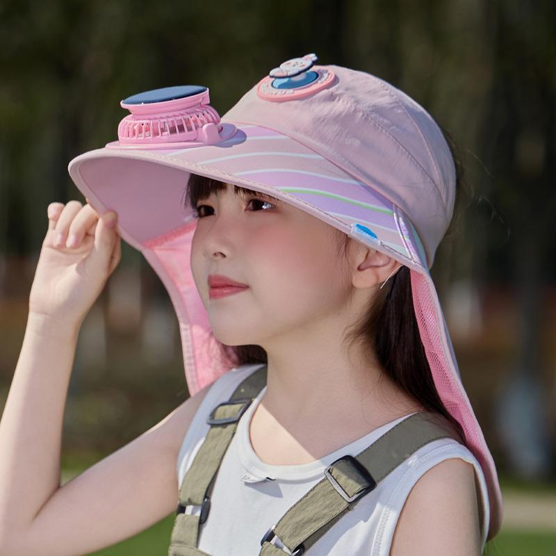Children's sun protection hat summer boys and girls outdoor outing visor shawl big eaves with fan empty top bucket hat