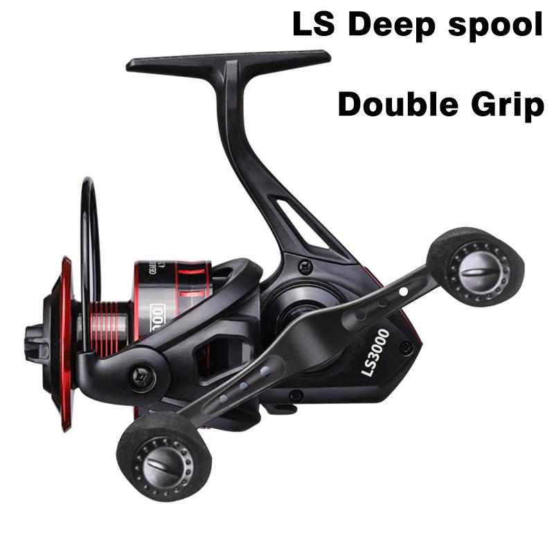 Fishing Reel Lure Spinning Reel Double Grip Deep Shallow Spool Carp Fishing Reel Fishing with Balance Rod 12+1BB Shaft 5.0:1 Speed Ratio Lure Reel Deep spool 1000 Series