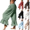 Damen Leinen Weite Cropped Hose mit gefaltetem Saum Kordelzug Taille Lockerer Sitz Lässige Hose für den Alltag