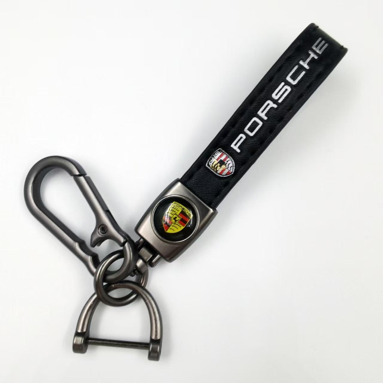

Leather For Porsche Cayenne Panamera Macan 911 Taycan Boxster Cayman 918 Pajun Car Keychain Keyring Key Chain Ring Accessories чёрный