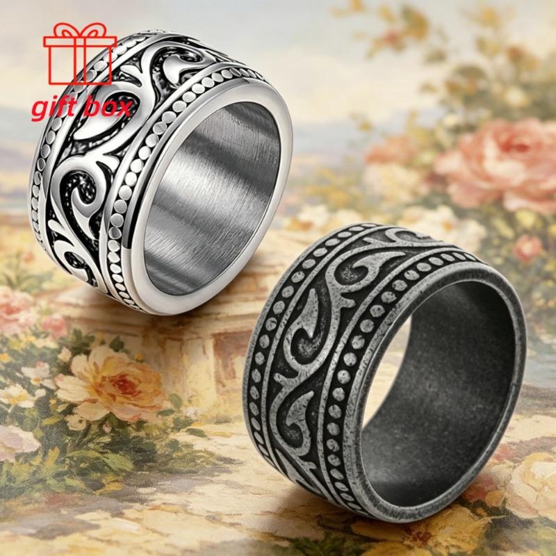 Fashion925Silver ring with wide band, vintage style men's ring, comes with a jewelry gift box, making it an ideal gift for birthdays and holidays, a