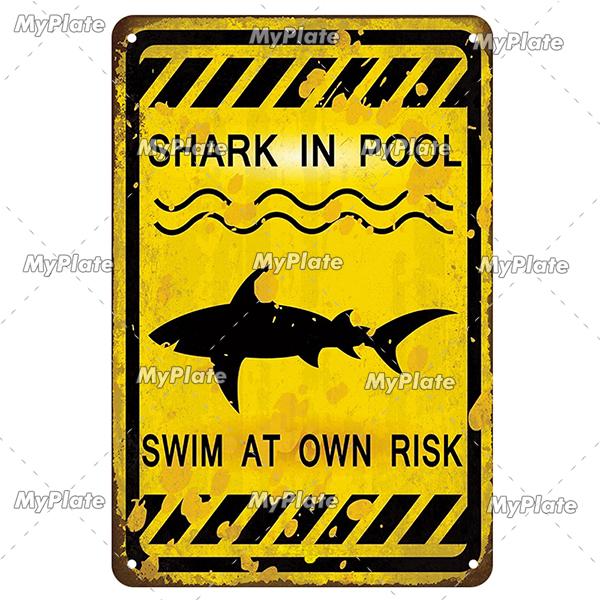 MyPlate Vintage Warning Shark Sea Beach Poster Metal Sign Plate Tin Sign Wall Crafts Decor For Home Plaque Decoration Gift