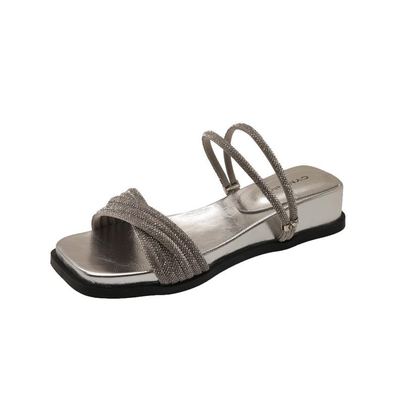 Beautiful rhinestone two wearing sandals women's new models with skirts thick-soled wedges high heels cool slippers women's summer wear