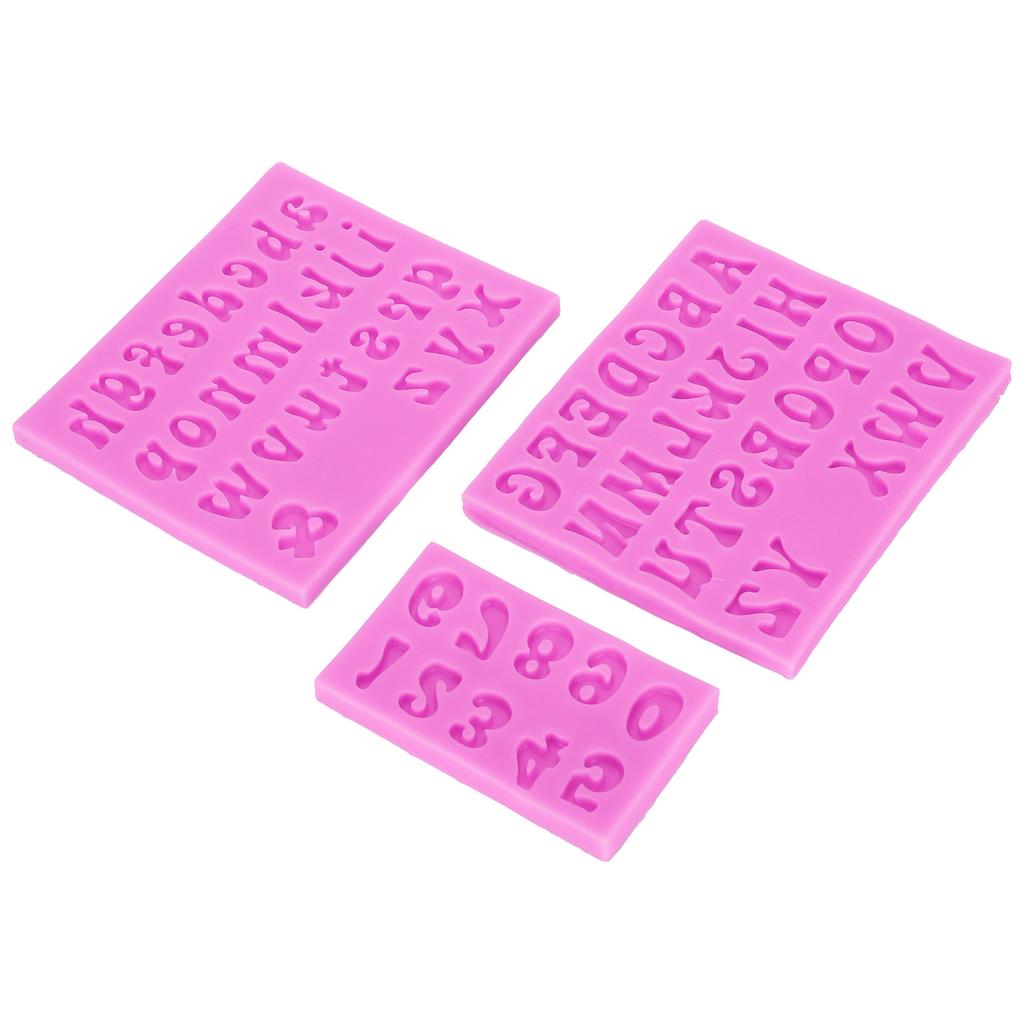3Pcs Alphanumeric Silicone Mold Making Uppercase Lowercase for DIY Cake Clay Chocolate Pink