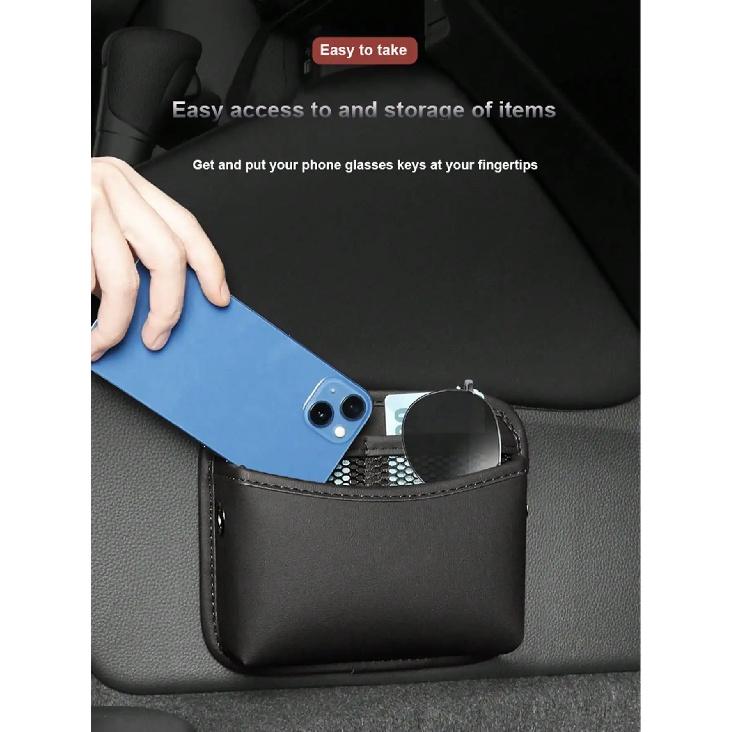 1pc Car-mounted Storage Bag: Leather Car Storage Bag with Multi-functional Adhesive Design, Car Phone Bag, In-car Phone Holder P