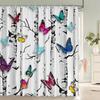 Beautiful Flowers Shower Curtain Butterfly Birds Printed Bathroom Curtains Polyester Fabric Home Decor Bathtub Screen with Hooks