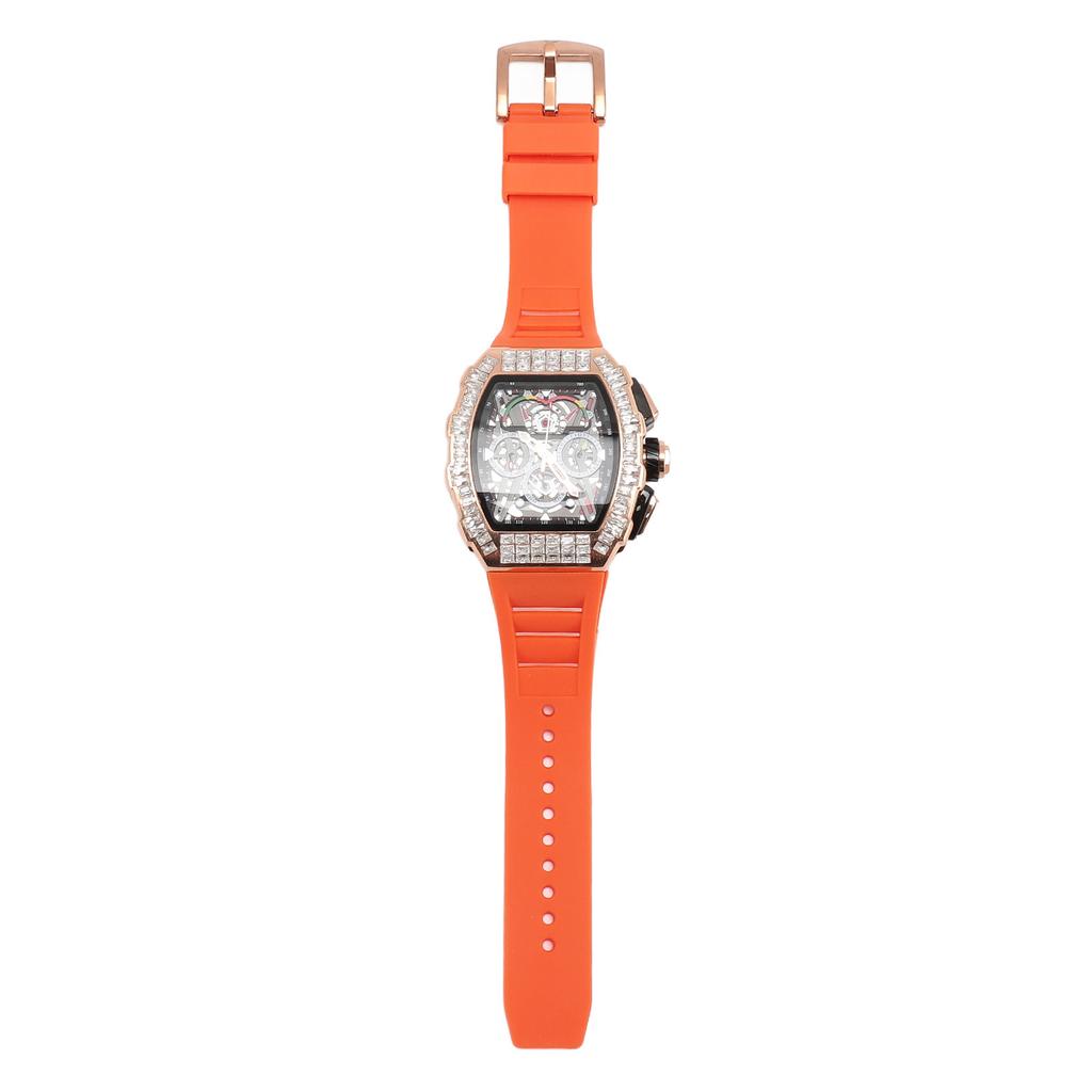 Analog Quartz Wristwatch 30m Waterproof Silicone Strap Multi Functional Quartz Watch for Man Rose Orange