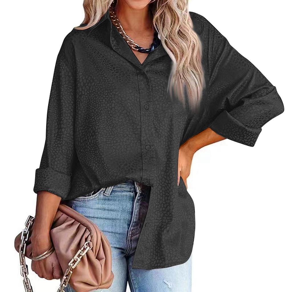 Dames Revers Knoop Luipaard Temperament Lange Mouw Shirt