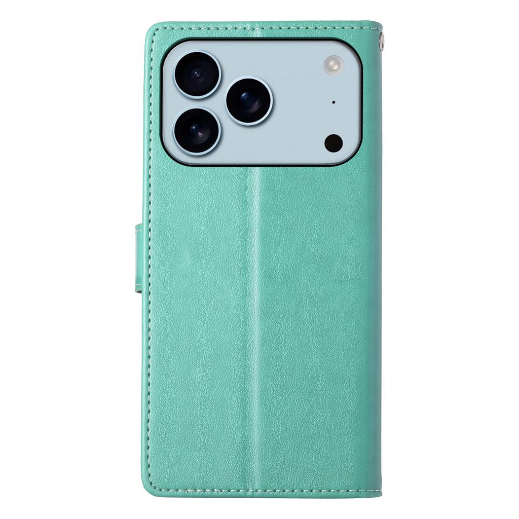 For iPhone 17 Pro Wallet Case Butterfly Floral Imprint PU Leather Phone Cover with Wrist Strap