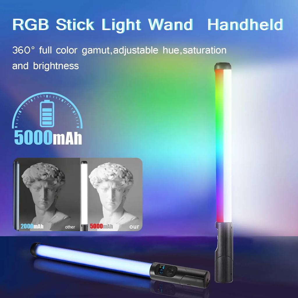 18W LED Video Light, RGB Handheld Photography Lamp Dual side Luminescence Stick Light Portable LED Wand with 5000mAh Battery Built in 2500K to 9000K,