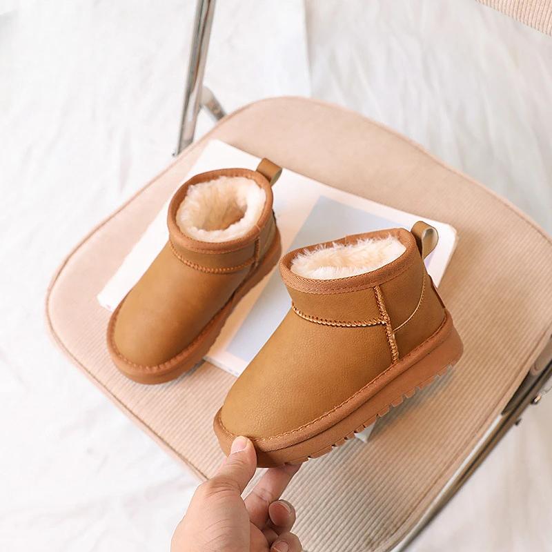 Children's Shoes Snow Boots Unisex Winter Boys Thick Plush Shoes Solid Girls Warm Shoes Kids Short Boots Student H07092