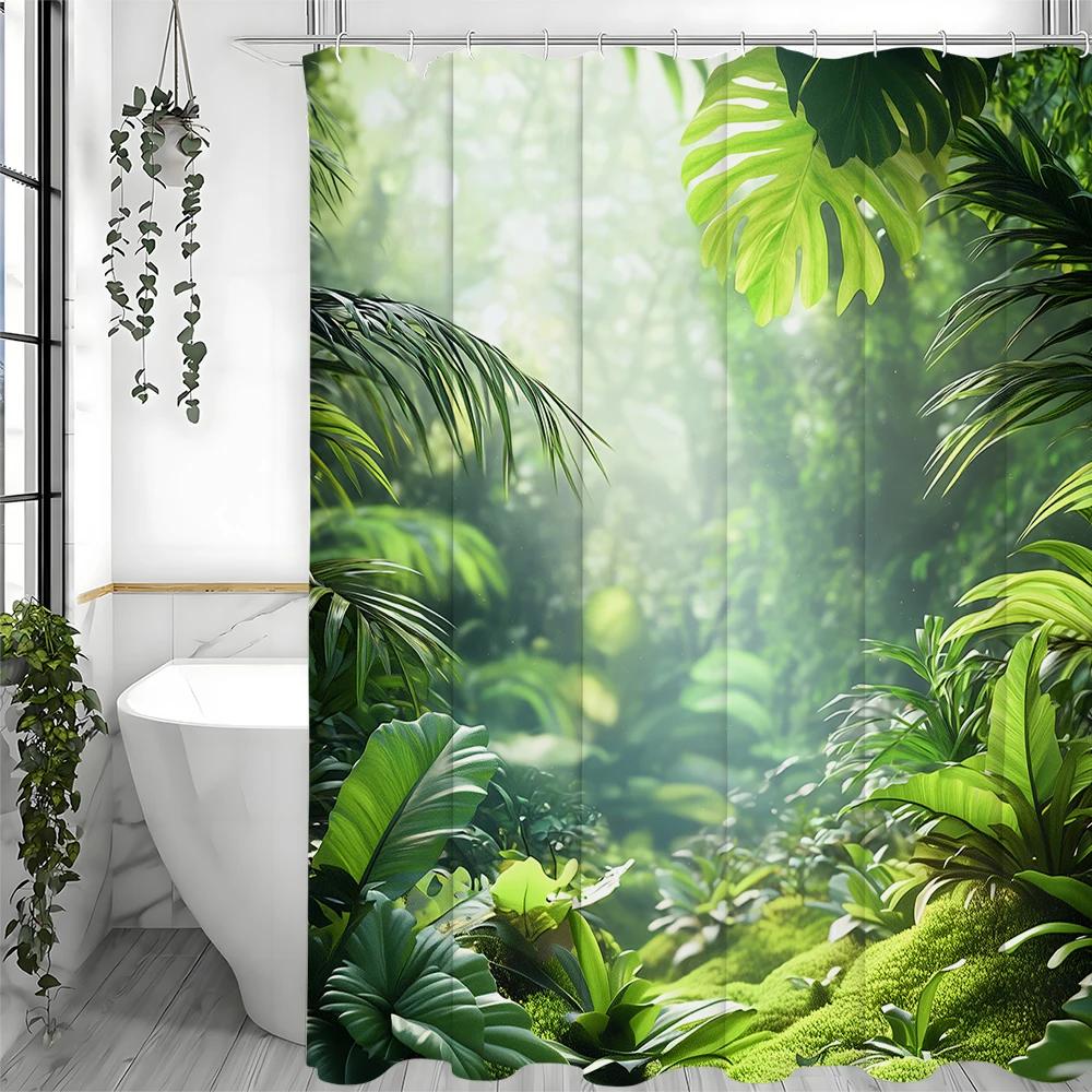 Grünes Blatt Wald Baum Grünzeug Grün Heilend Duschvorhang, Badezimmer Dekorativer Duschvorhang, Wasserdichter Duschvorhang mit