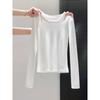 Schlankes und schmales Spice Girl Top Herbst Leicht Transparent Rundhalsausschnitt Jacquard-Struktur Langarm-T-Shirt Vorderseite Schulter Unterseite Hemd Damen