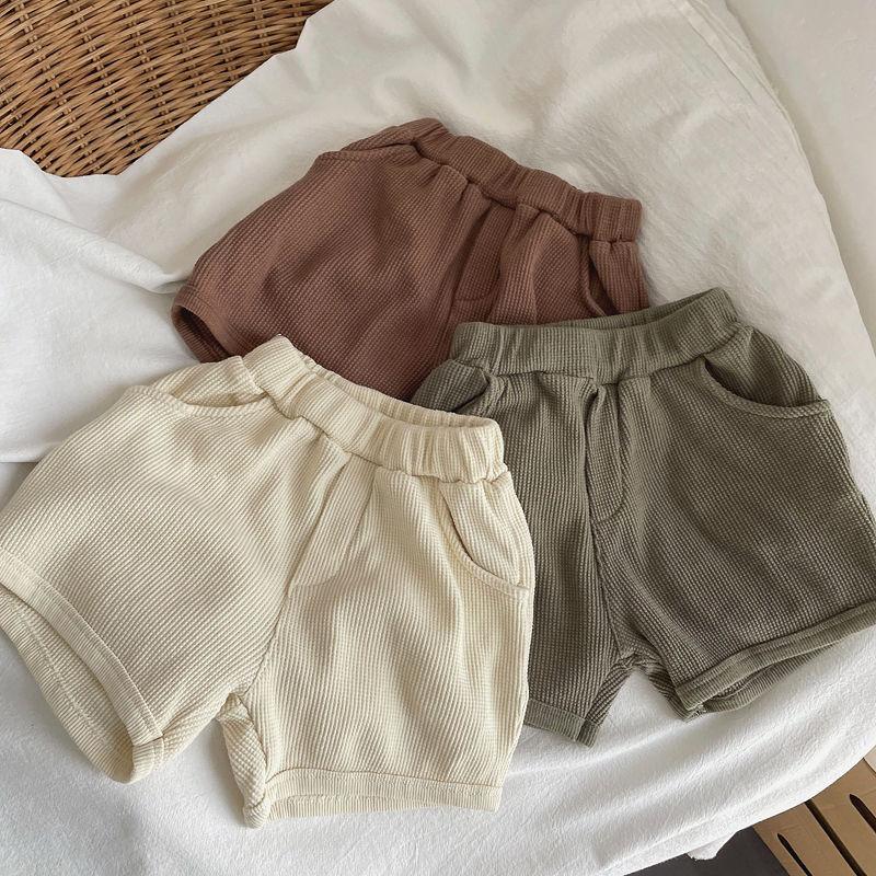 Boys' and Girls' Short Sleeve Set Waffle Baby Home and Outdoor Wear Simple and Trendy Two Piece Set