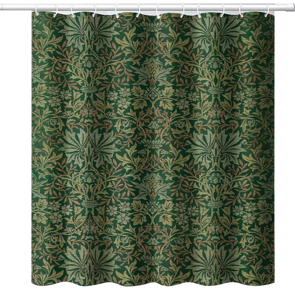 William Morris Vintage Garden Art Floral Shower Curtain, Heavy Weight Fabric, Washable Bath Curtains for Bathroom