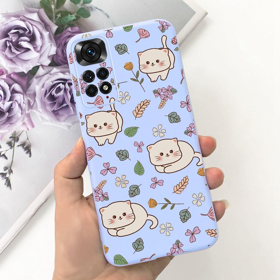 Für Xiaomi Redmi Note 11 4G Hülle Weiches Flüssigsilikon Süße Katze Schöner Stoßfänger Fundas Für Xiaomi Redmi Note 11 Pro Note11s 4G 5G