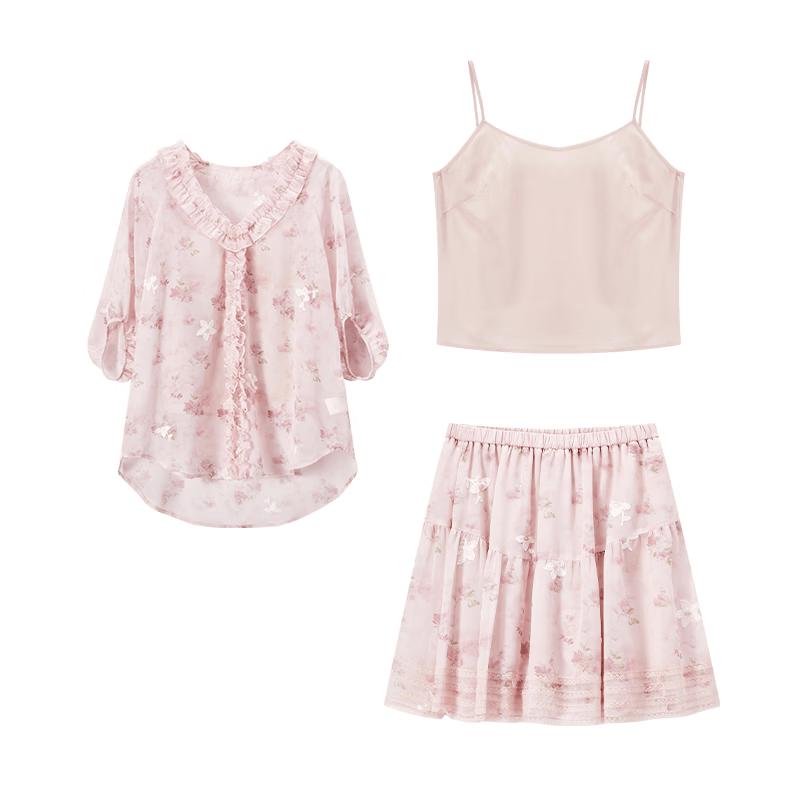

Women s Pink Floral Bubble Sleeve Two-Piece Set XL