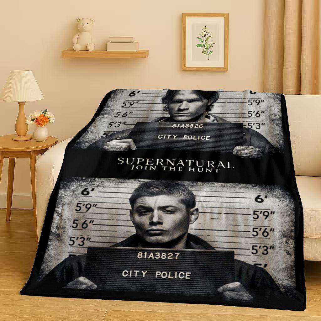 3D Supernatural Sam Dean Winchester TV Flannel Blanket,Ultra Soft Warm Plush Throw for Home Bedroom Bed Sofa Cover Travel Gift