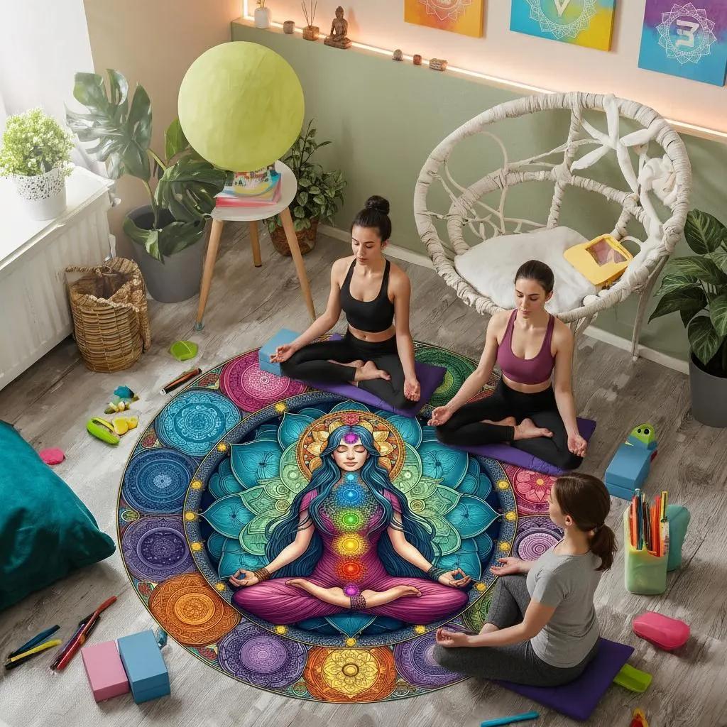 1pc Meditation on Female Chakra Energy Round Rug, Non-slip Floor Mat for Living Room, Bedroom, Bathroom, Holiday Home Decoration