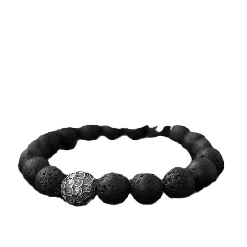 Rogue Handsome Volcanic Obsidian Bracelet: Trendy Adjustable Retro Jewelry for Men & Women.